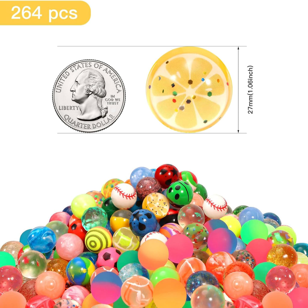 Pllieay 264-Piece Bouncy Balls Bulk | 27mm Mixed Color Rubber Balls for Party Favors, Prizes, Gifts