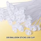 Pllieay 50-Piece Balloon Sticks with Cups – White Plastic Sticks & Base for Parties