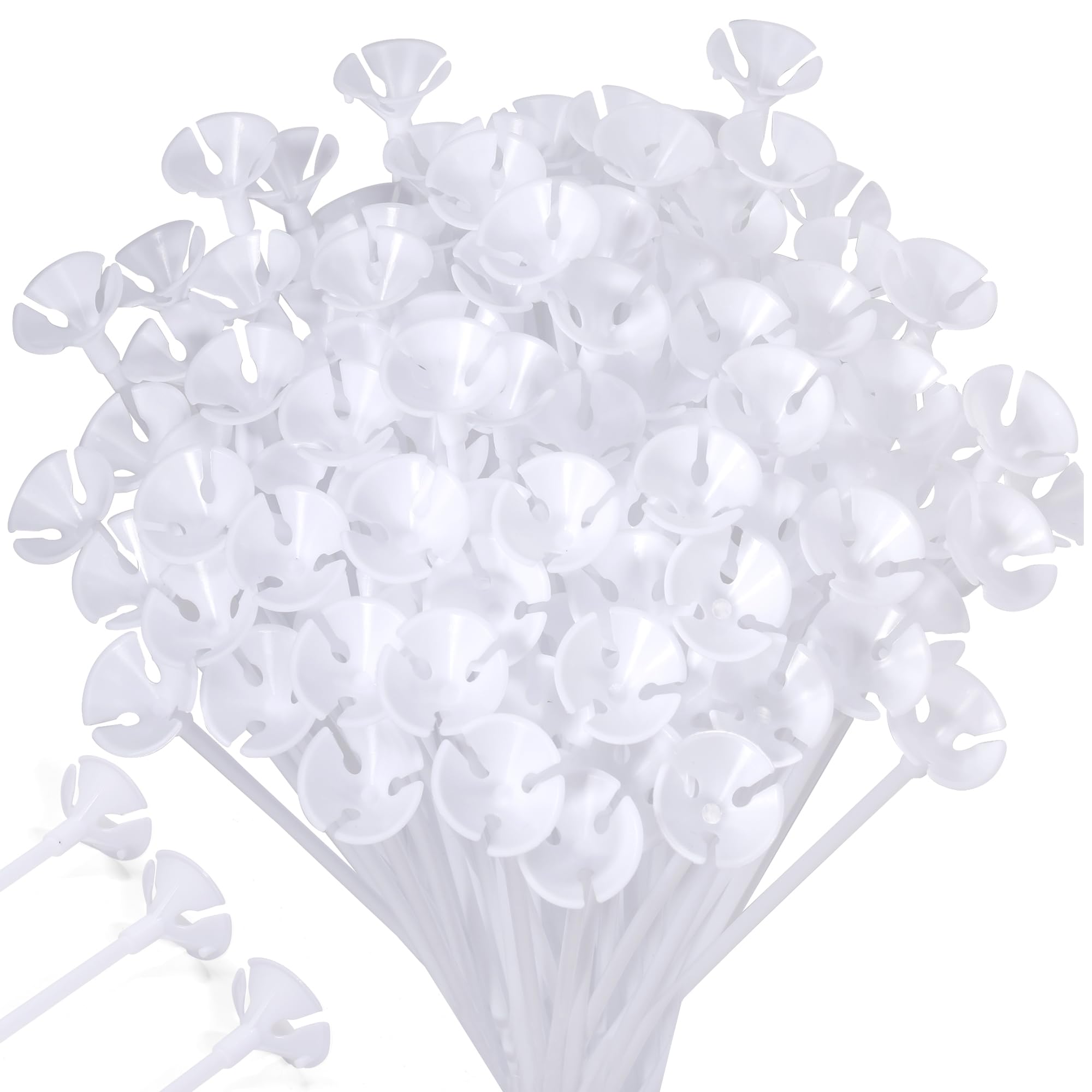 Pllieay 50-Piece Balloon Sticks with Cups – White Plastic Sticks & Base for Parties