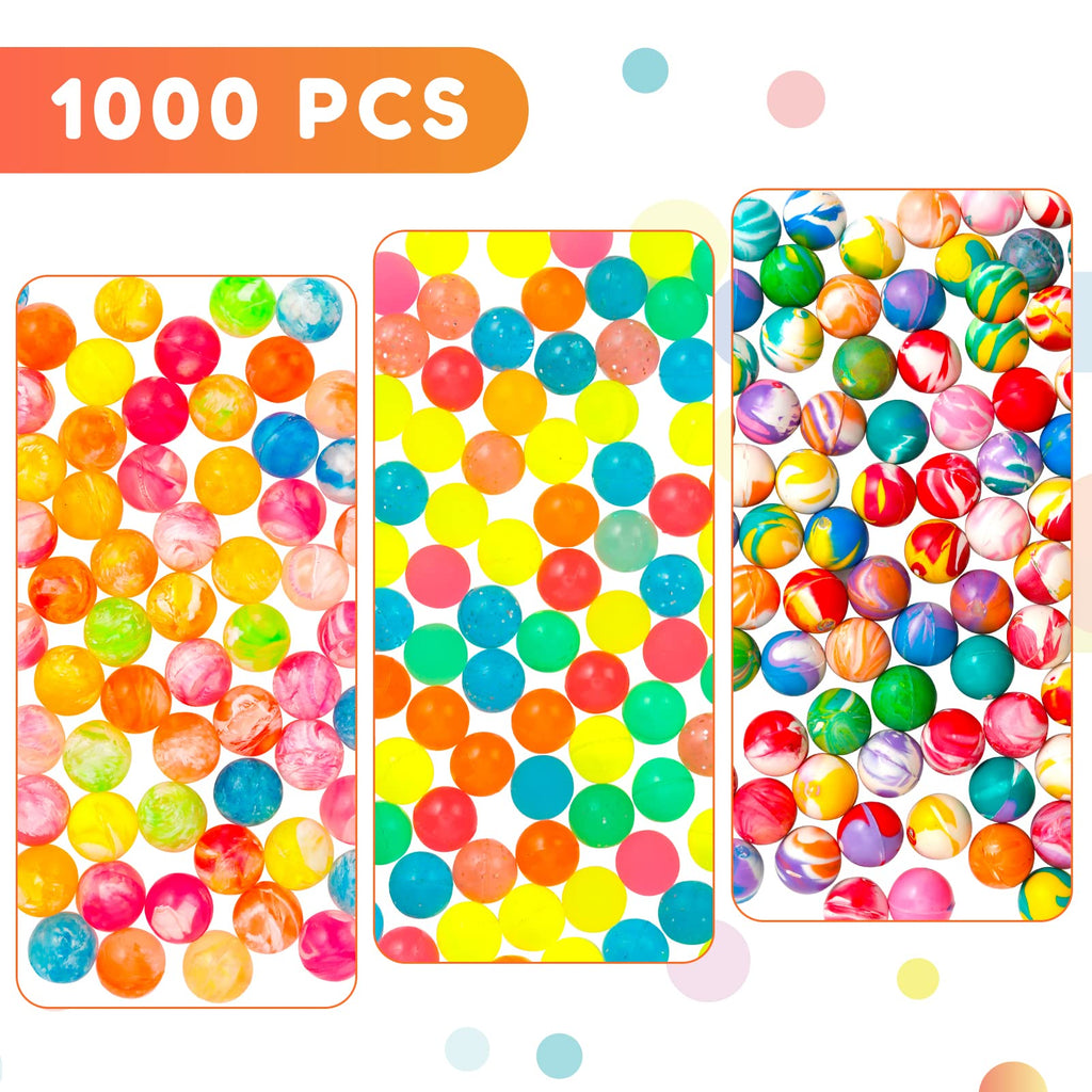 Pllieay 1000pcs Bouncy Balls Bulk - 20mm Colorful Mixed Styles for Party Favors & Gifts