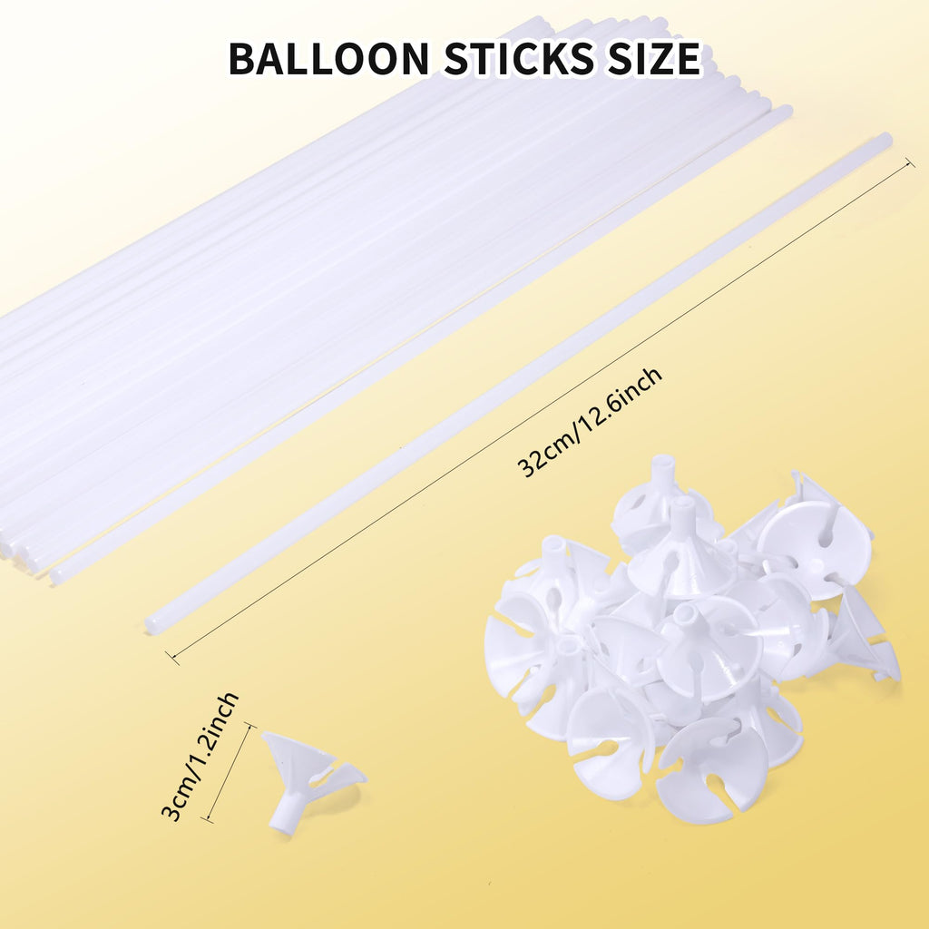 Pllieay 50-Piece Balloon Sticks with Cups – White Plastic Sticks & Base for Parties