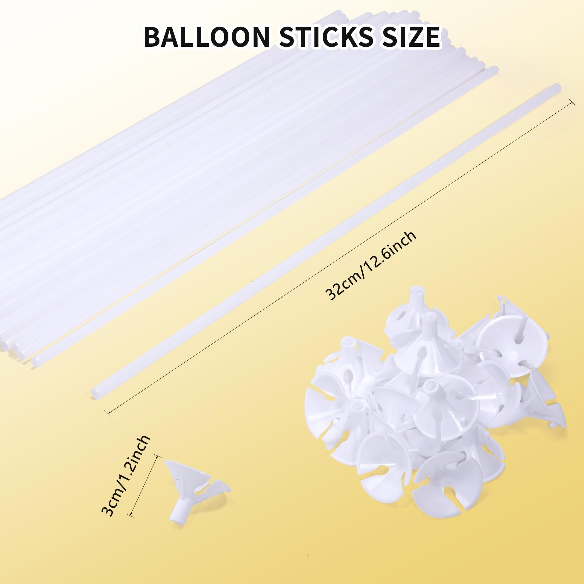 Pllieay 50-Piece Balloon Sticks with Cups – White Plastic Sticks & Base for Parties