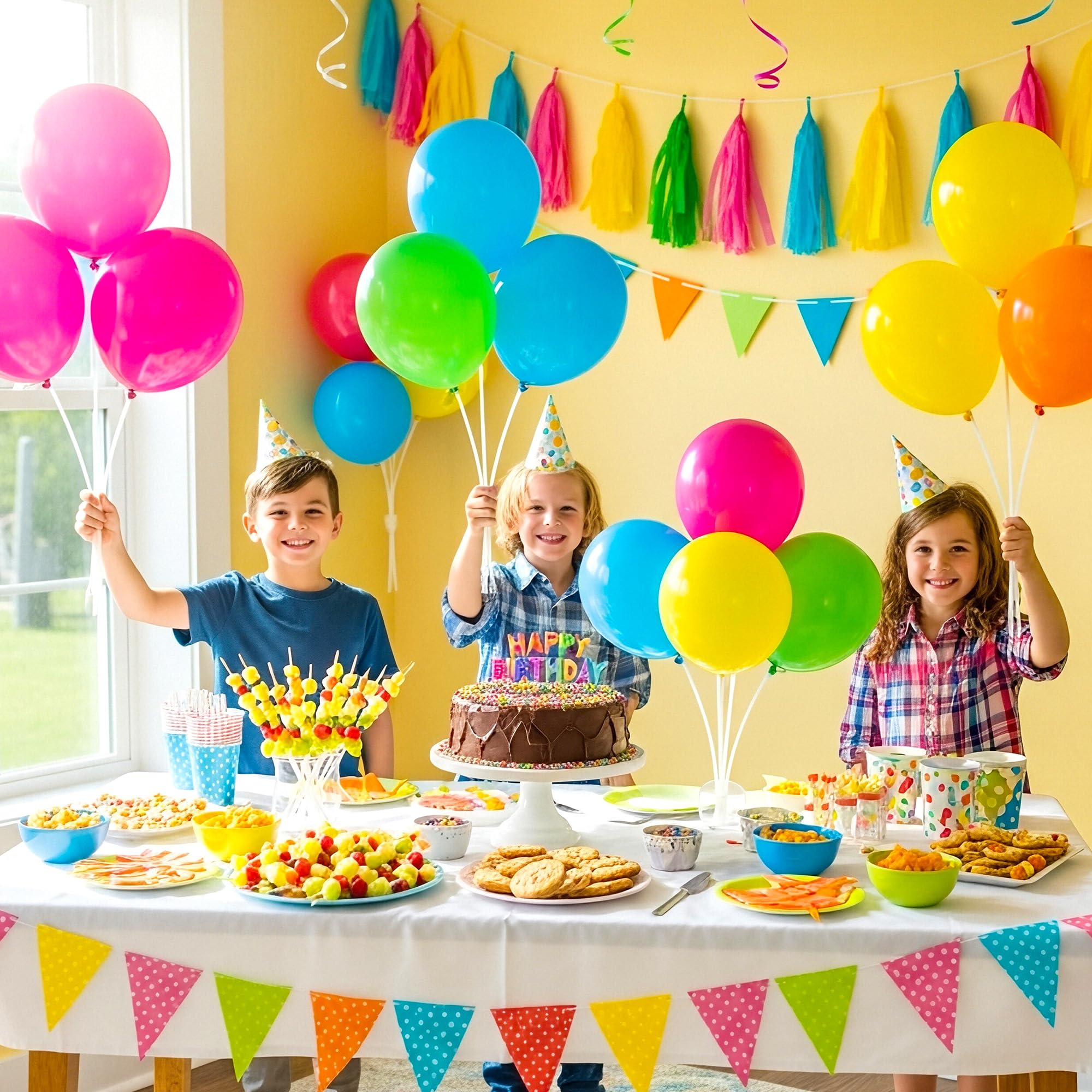 Pllieay 50-Piece Balloon Sticks with Cups – White Plastic Sticks & Base for Parties