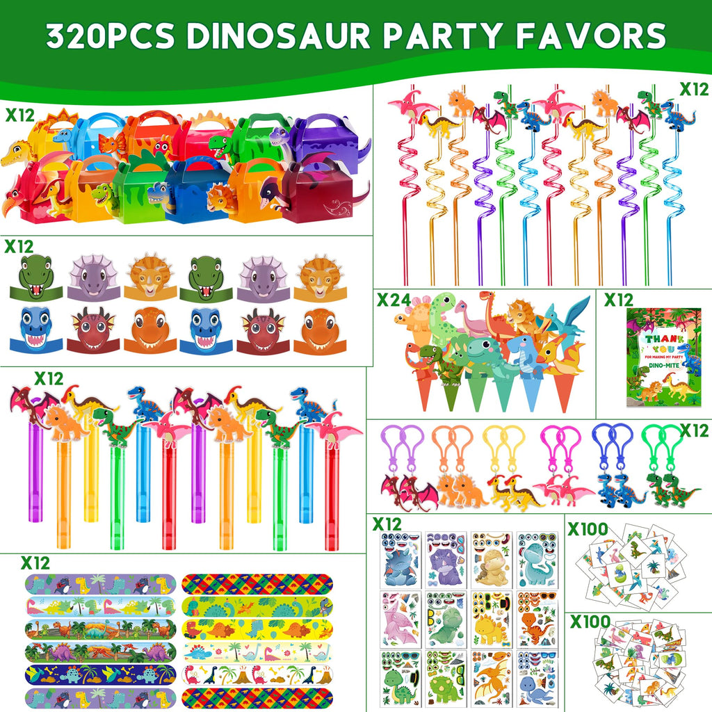 PLOUGVI 320-Piece Dinosaur Party Decorations & Favors Set