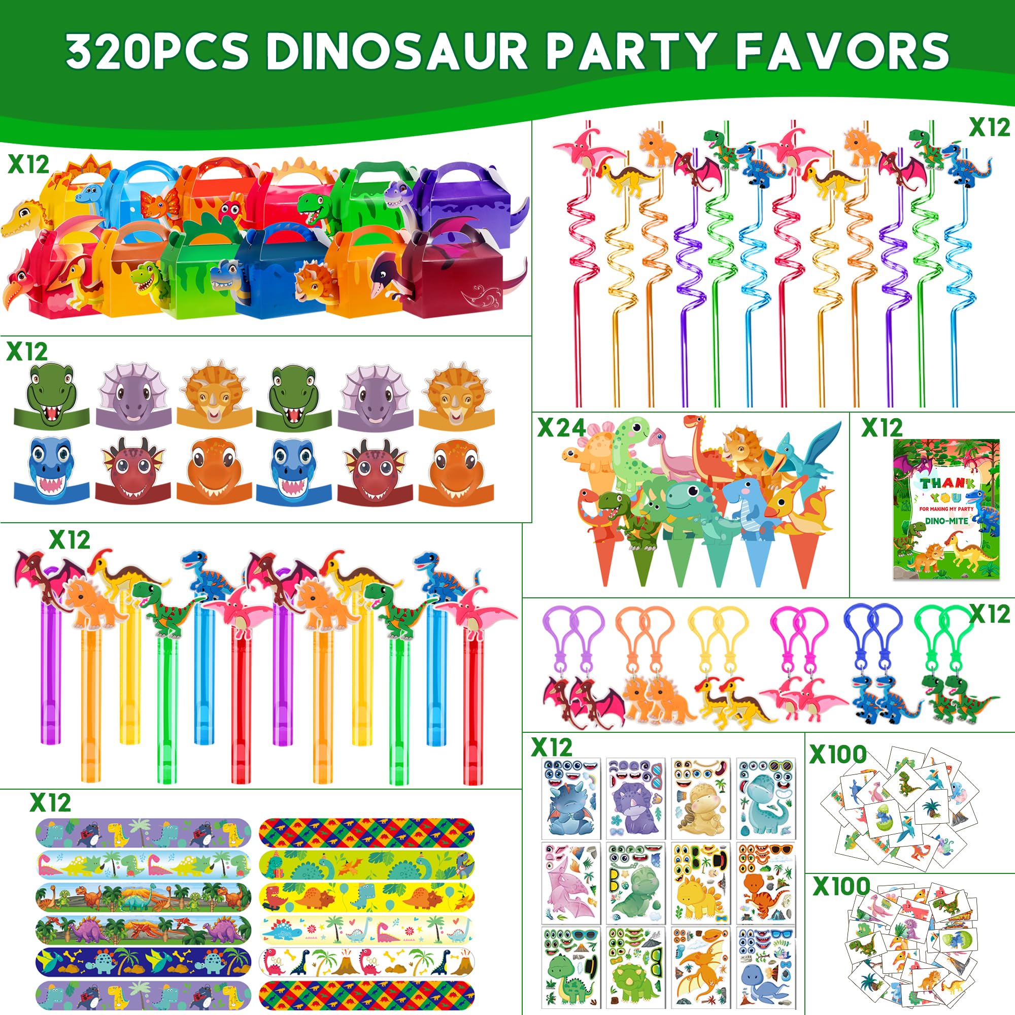 PLOUGVI 320-Piece Dinosaur Party Decorations & Favors Set