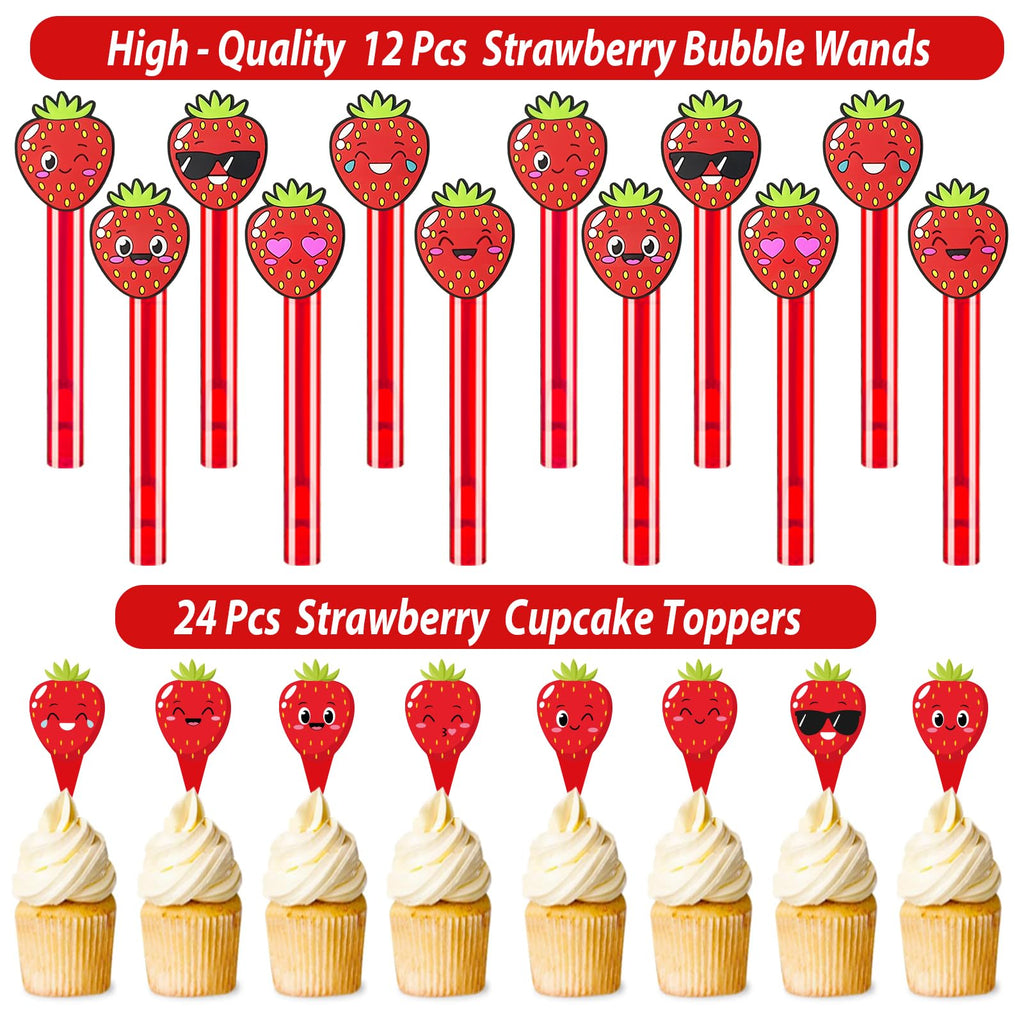 PLOUGVI 208pcs Strawberry Party Favors Bundle – Berry First Birthday Decor & Pinata Fillers