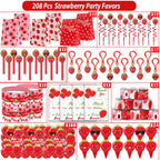 PLOUGVI 208pcs Strawberry Party Favors Bundle – Berry First Birthday Decor & Pinata Fillers