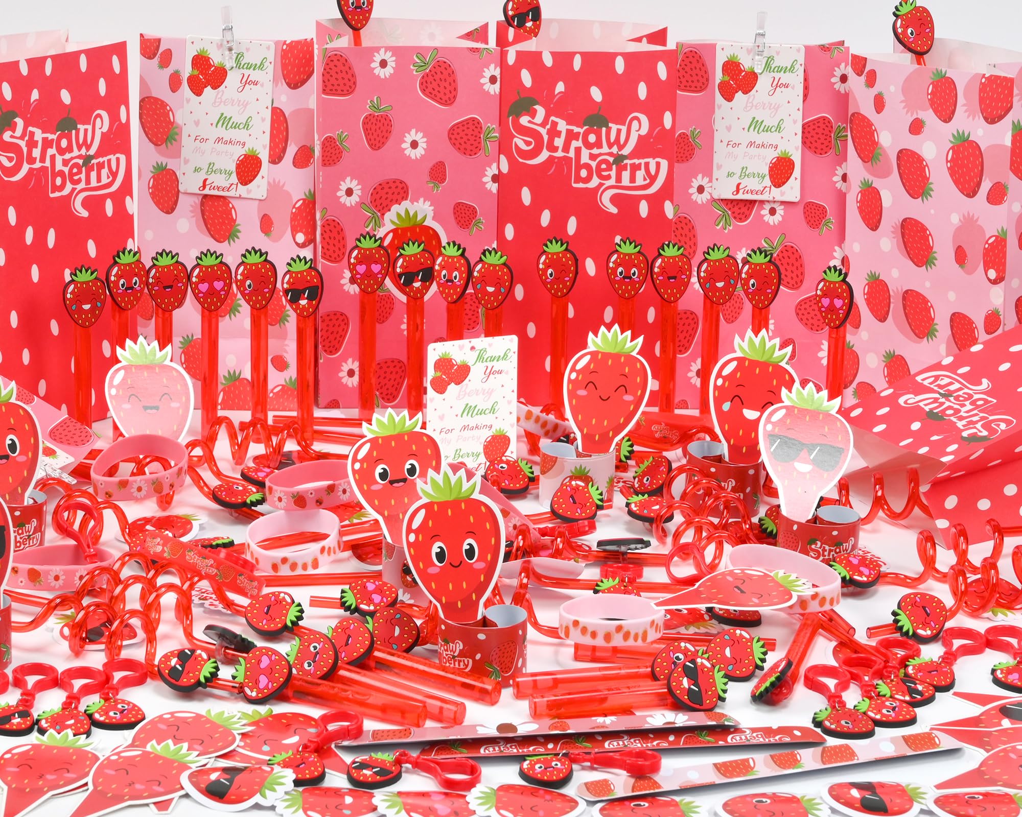 PLOUGVI 208pcs Strawberry Party Favors Bundle – Berry First Birthday Decor & Pinata Fillers