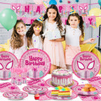 Pnuocax 170pcs Pink Spider Birthday Party Tableware Set – Serves 24