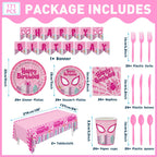 Pnuocax 170pcs Pink Spider Birthday Party Tableware Set – Serves 24