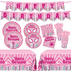 Pnuocax 170pcs Pink Spider Birthday Party Tableware Set – Serves 24