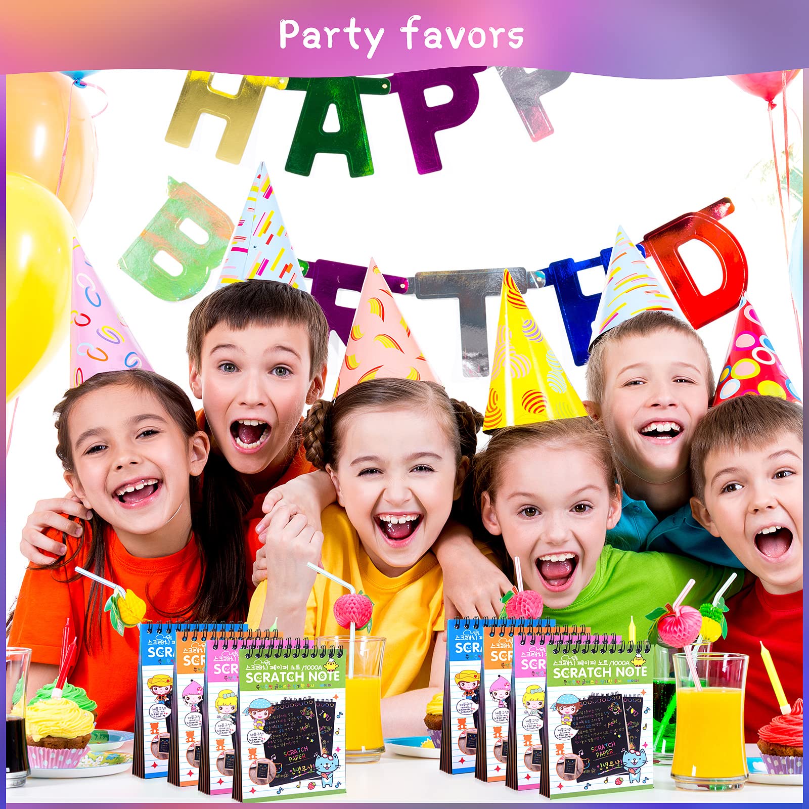 POKONBOY 24 Pack Rainbow Scratch Paper Notebooks – Scratch Art Notes for Kids, Party Favors