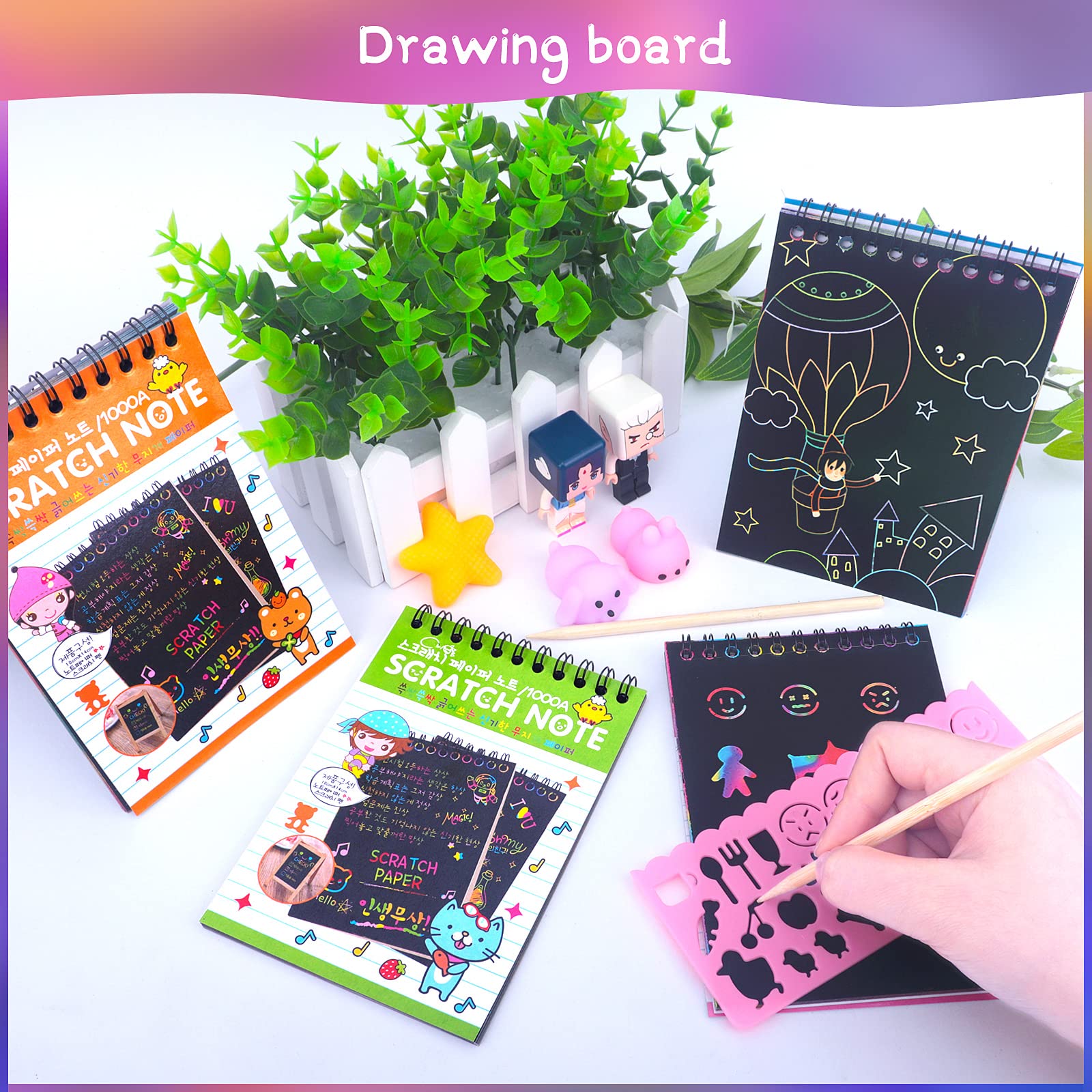 POKONBOY 24 Pack Rainbow Scratch Paper Notebooks – Scratch Art Notes for Kids, Party Favors