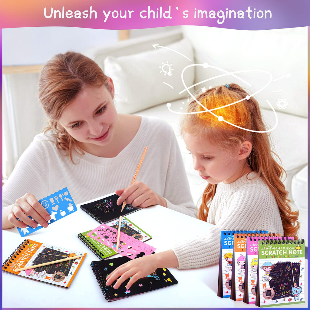 POKONBOY 24 Pack Rainbow Scratch Paper Notebooks – Scratch Art Notes for Kids, Party Favors