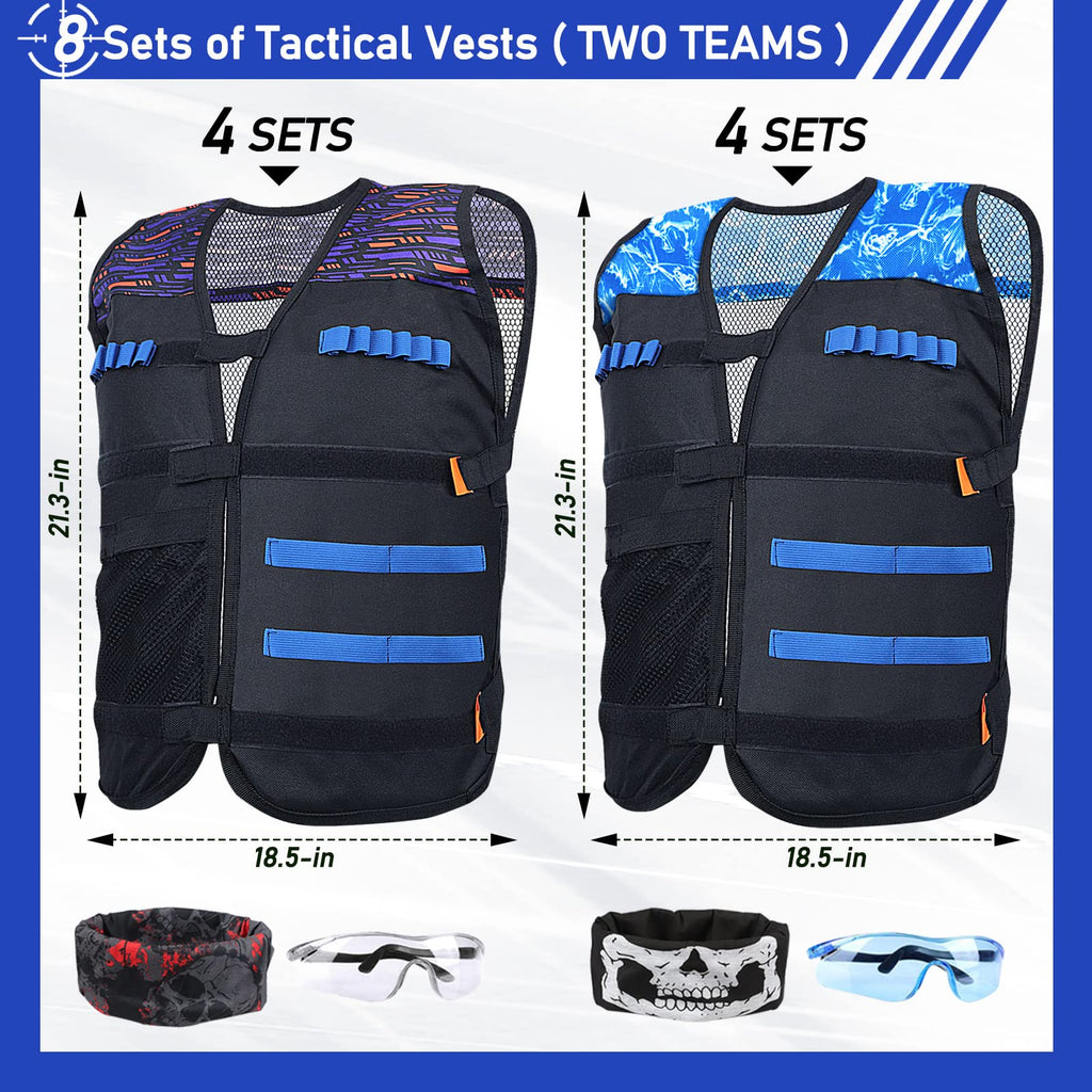 POKONBOY 8-Pack Tactical Vest Kits for Nerf Guns | Kids Birthday Party Gear