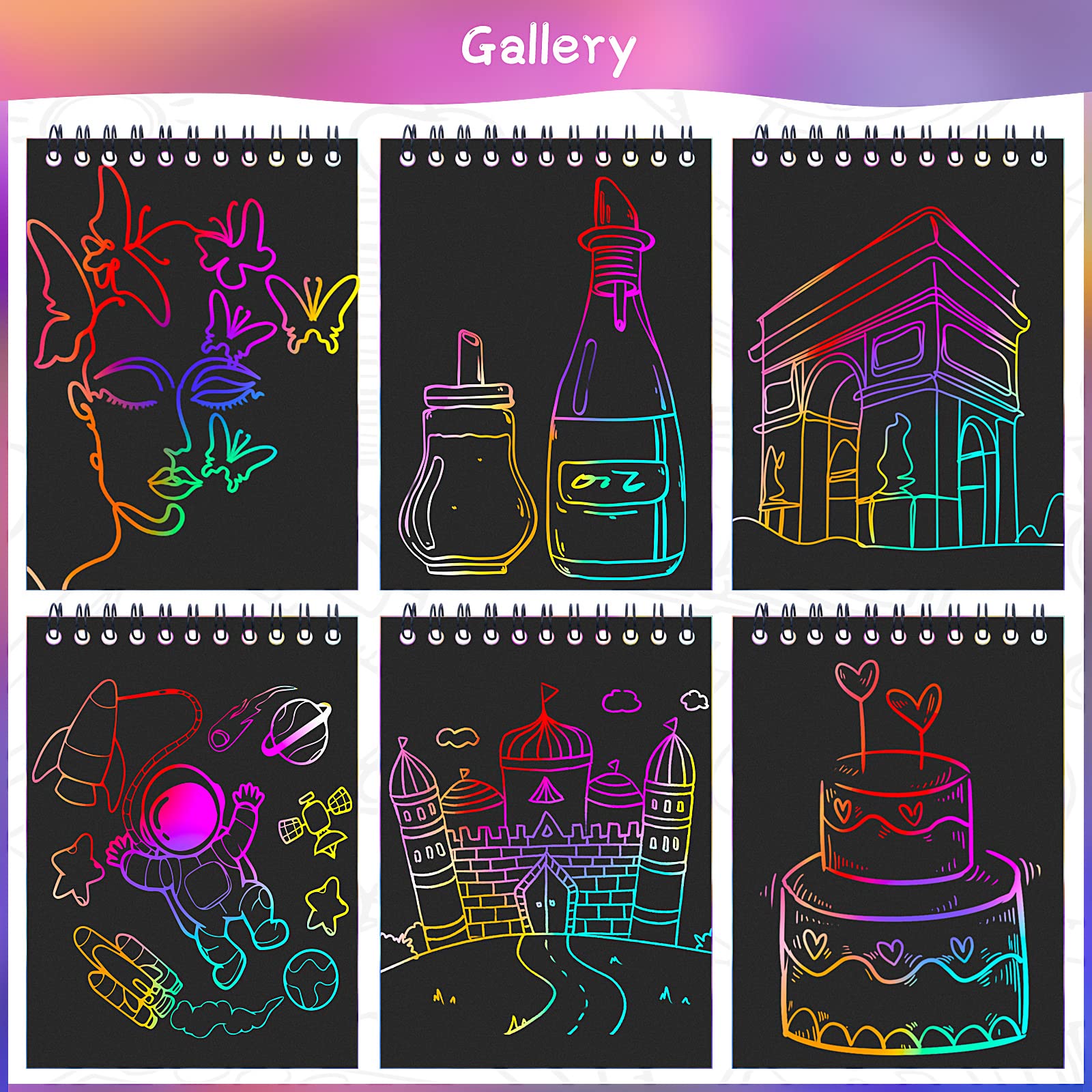 POKONBOY 24 Pack Rainbow Scratch Paper Notebooks – Scratch Art Notes for Kids, Party Favors