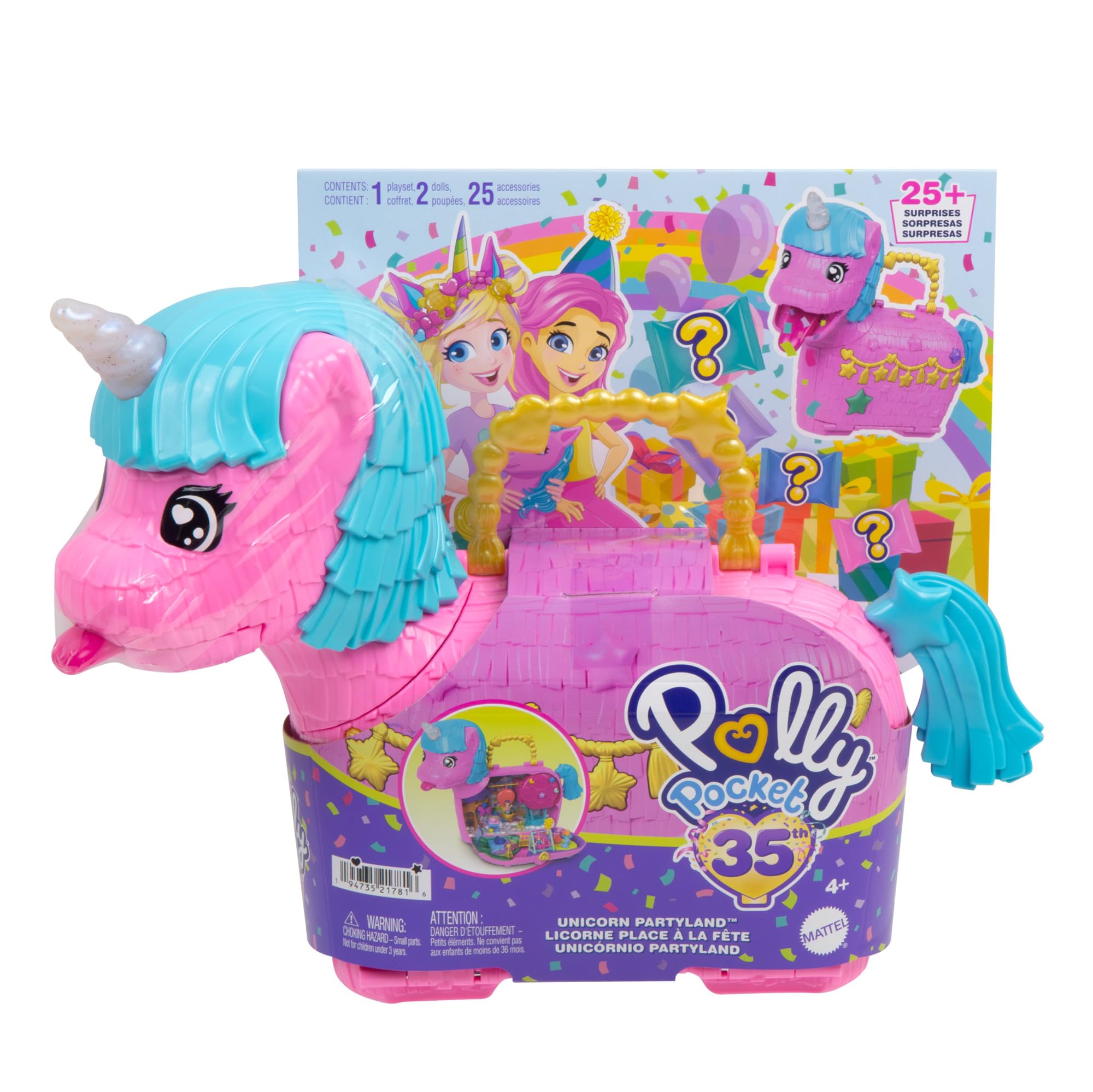 Polly Pocket Unicorn Partilandia Pinata Pencil Case – 2 Mini Dolls & 25+ Party Accessories | Ages 4+