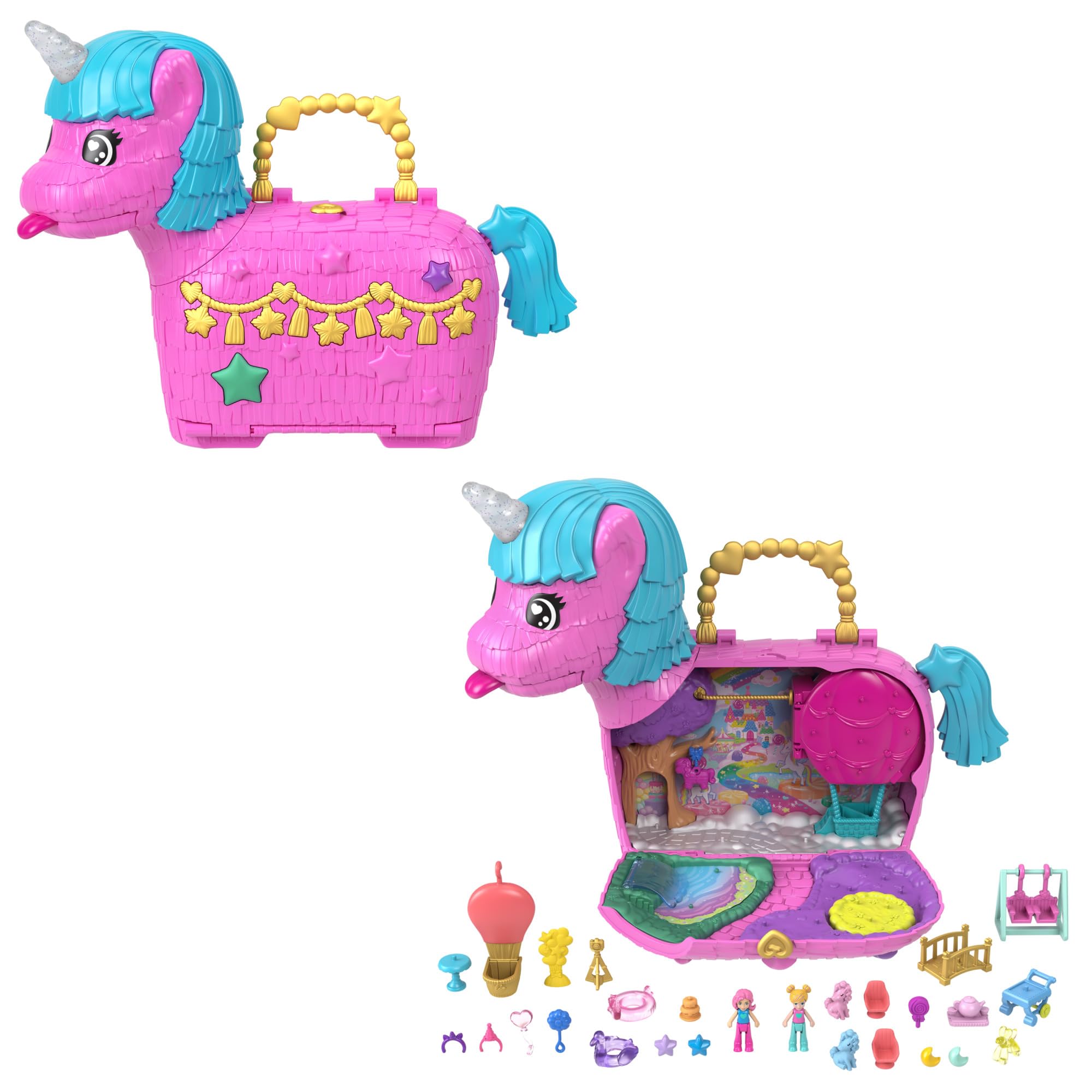 Polly Pocket Unicorn Partilandia Pinata Pencil Case – 2 Mini Dolls & 25+ Party Accessories | Ages 4+