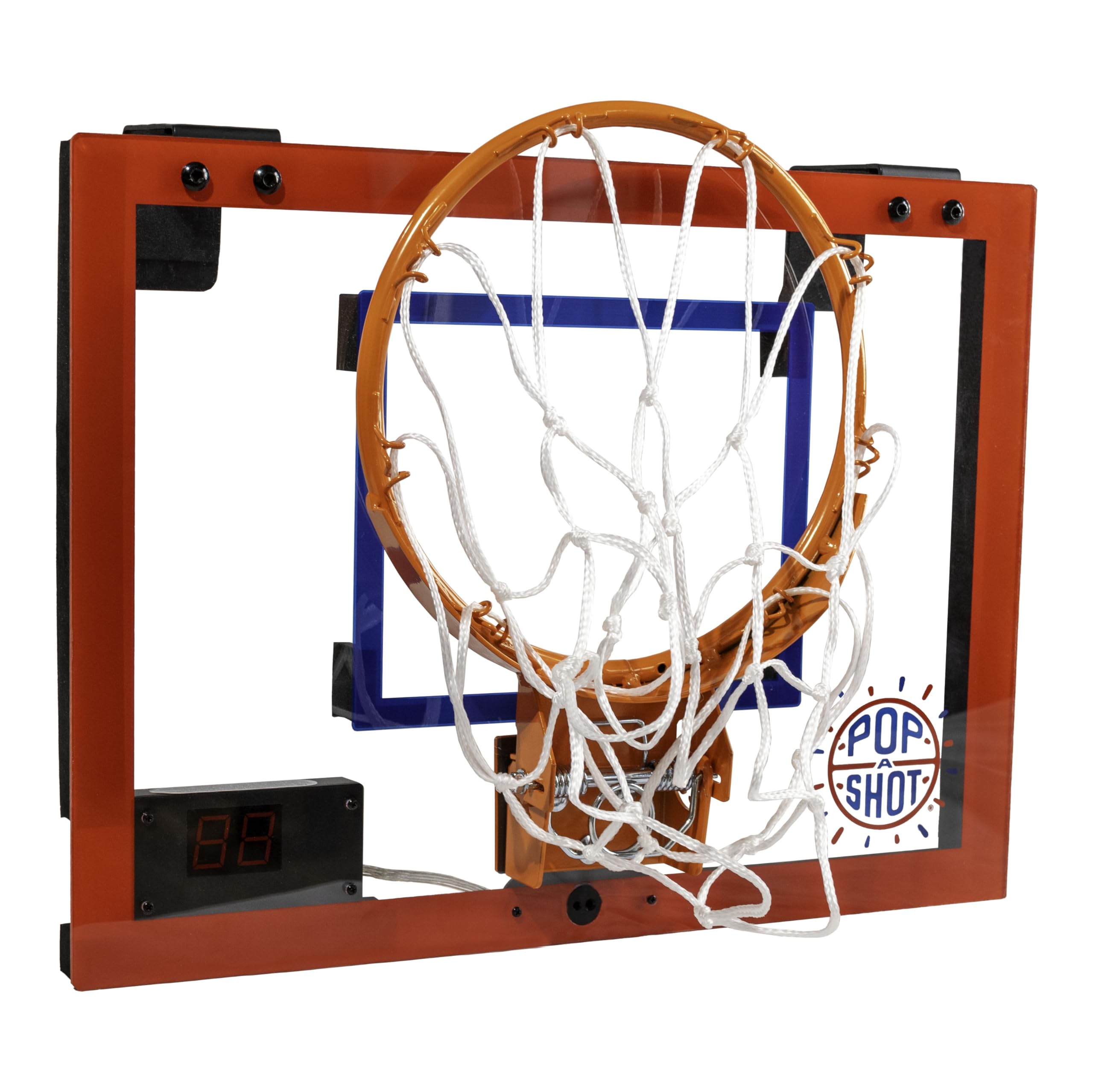 Pop-A-Shot Super Slam Over the Door Mini Basketball Hoop – 2 Balls, Pump, Breakaway Rim, Shatter-Resistant Backboard