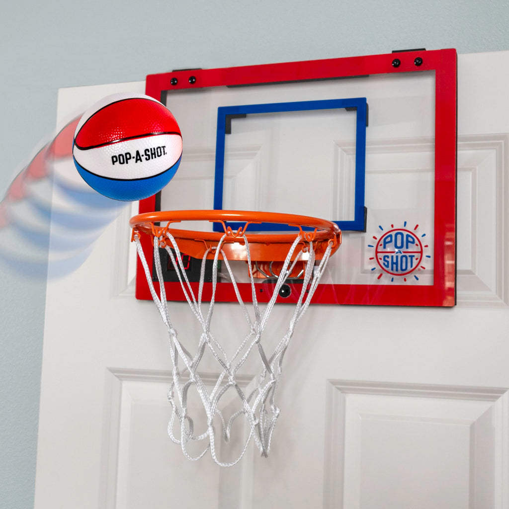 Pop-A-Shot Super Slam Over the Door Mini Basketball Hoop – 2 Balls, Pump, Breakaway Rim, Shatter-Resistant Backboard