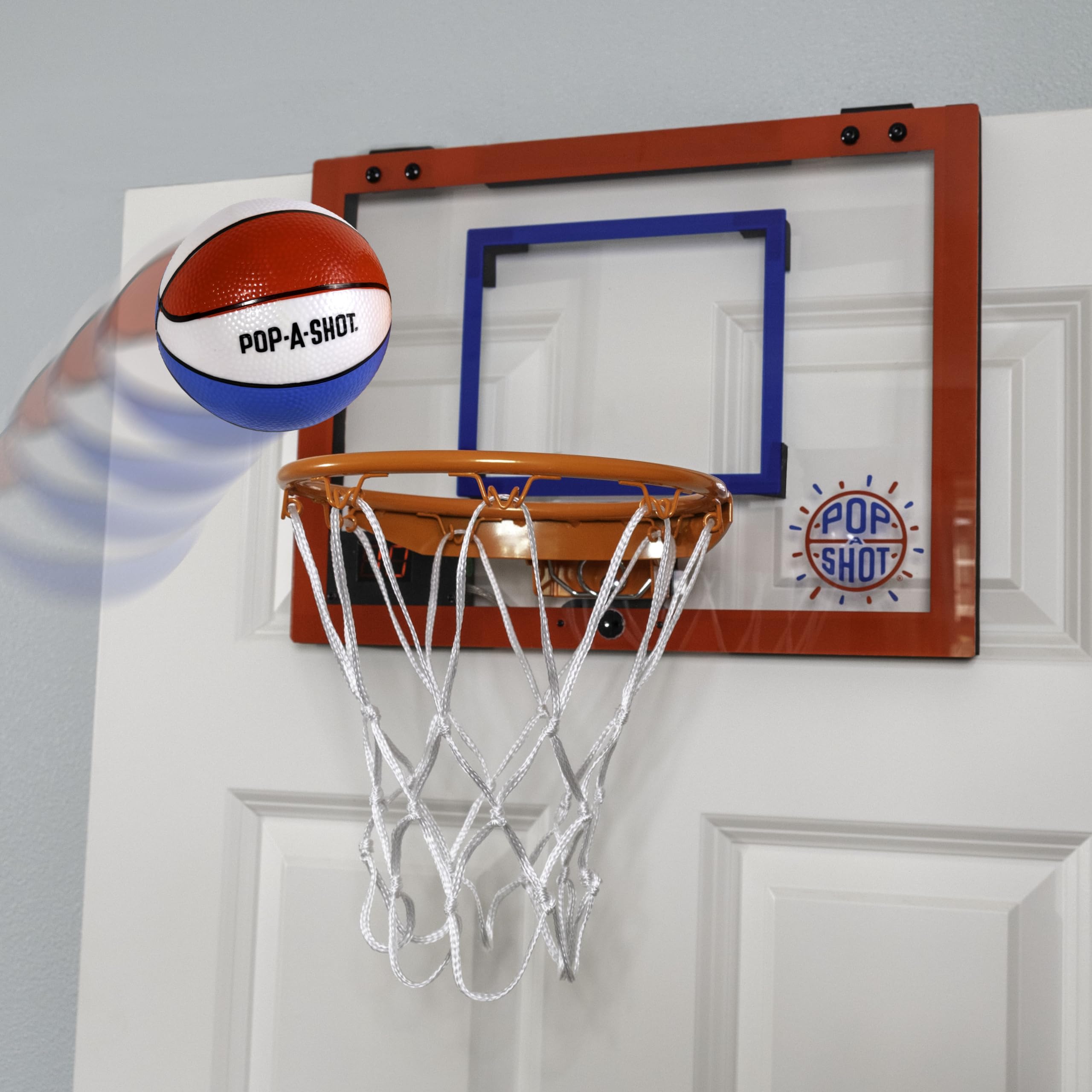 Pop-A-Shot Super Slam Over the Door Mini Basketball Hoop – 2 Balls, Pump, Breakaway Rim, Shatter-Resistant Backboard