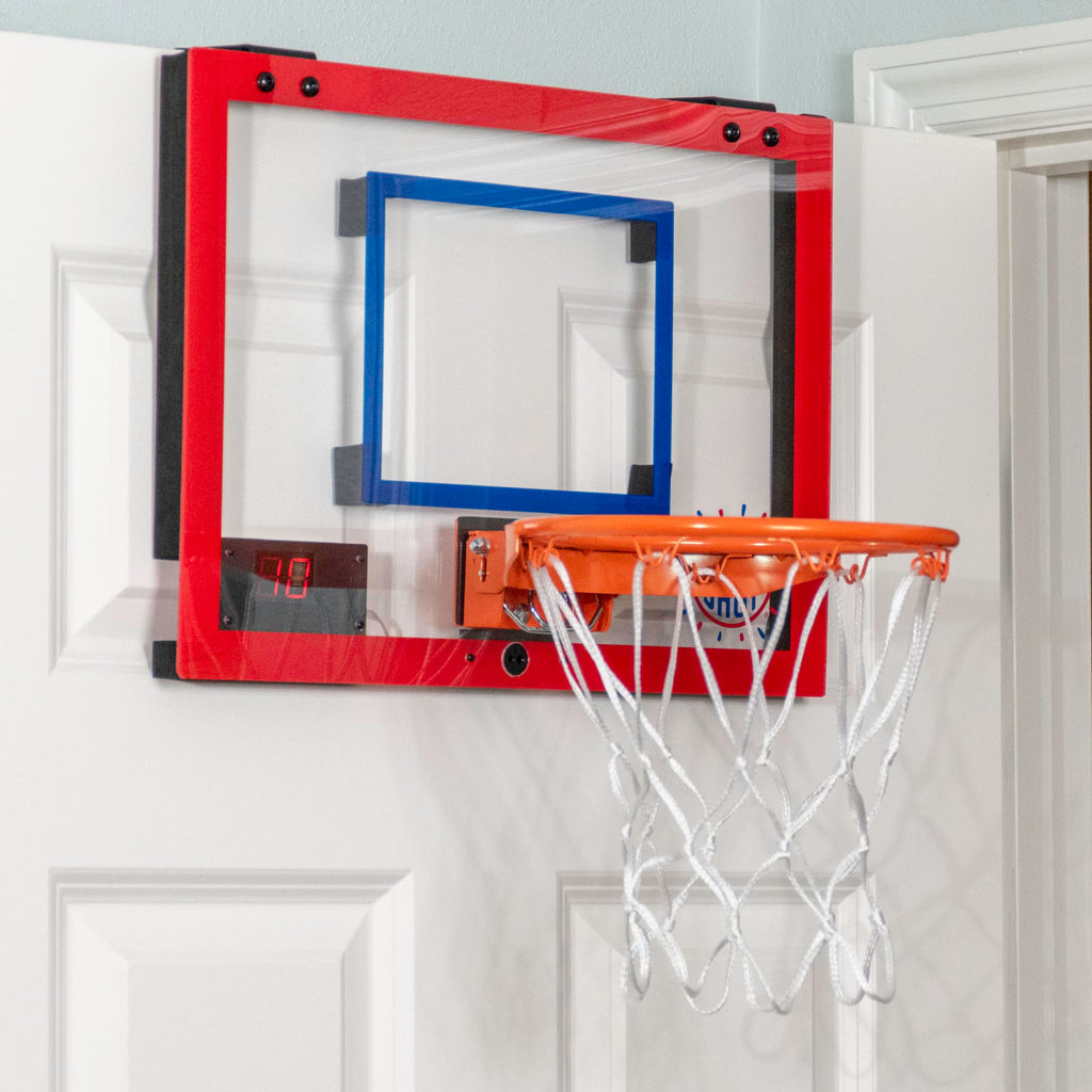 Pop-A-Shot Super Slam Over the Door Mini Basketball Hoop – 2 Balls, Pump, Breakaway Rim, Shatter-Resistant Backboard