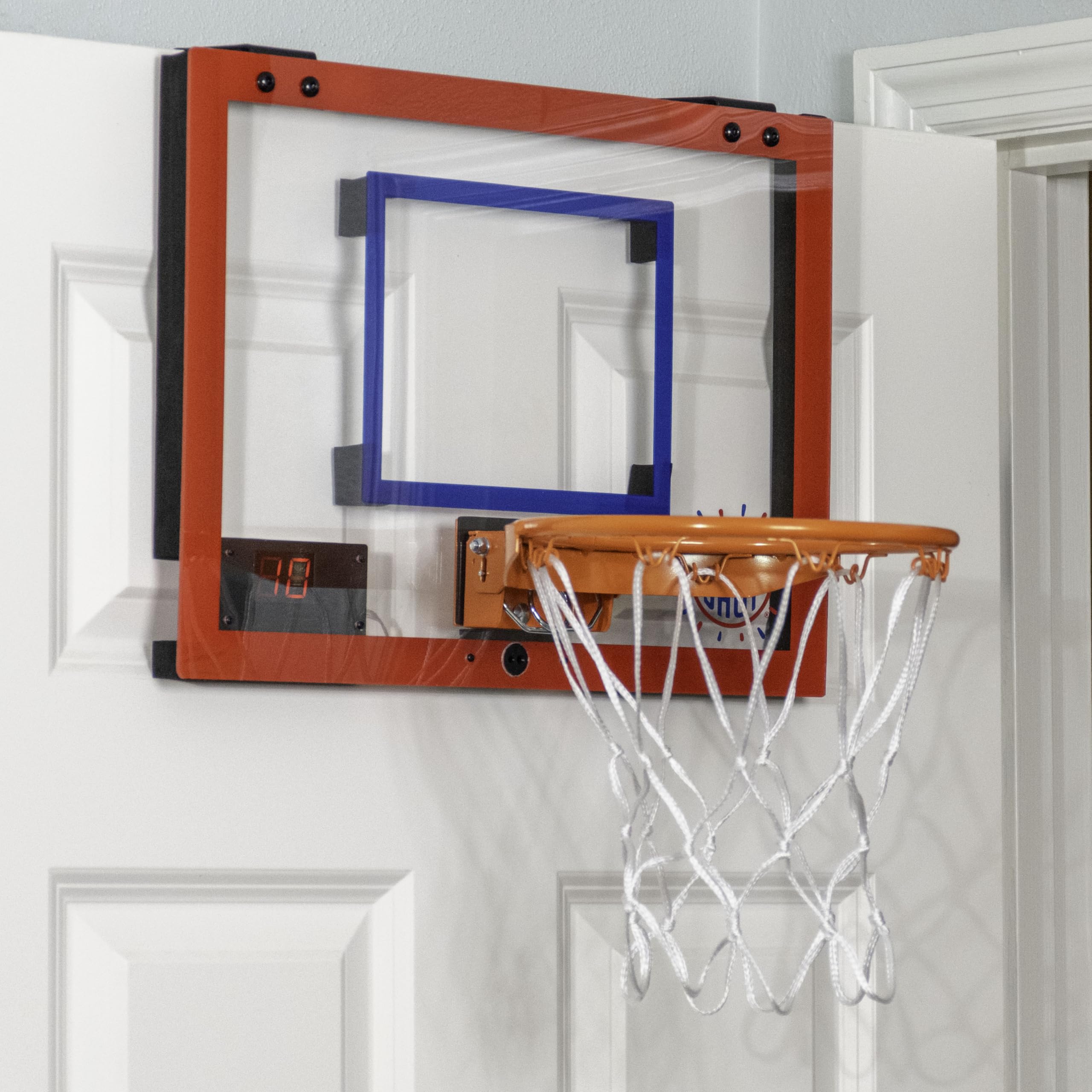 Pop-A-Shot Super Slam Over the Door Mini Basketball Hoop – 2 Balls, Pump, Breakaway Rim, Shatter-Resistant Backboard