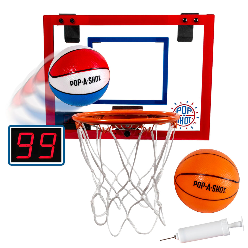 Pop-A-Shot Super Slam Over the Door Mini Basketball Hoop – 2 Balls, Pump, Breakaway Rim, Shatter-Resistant Backboard