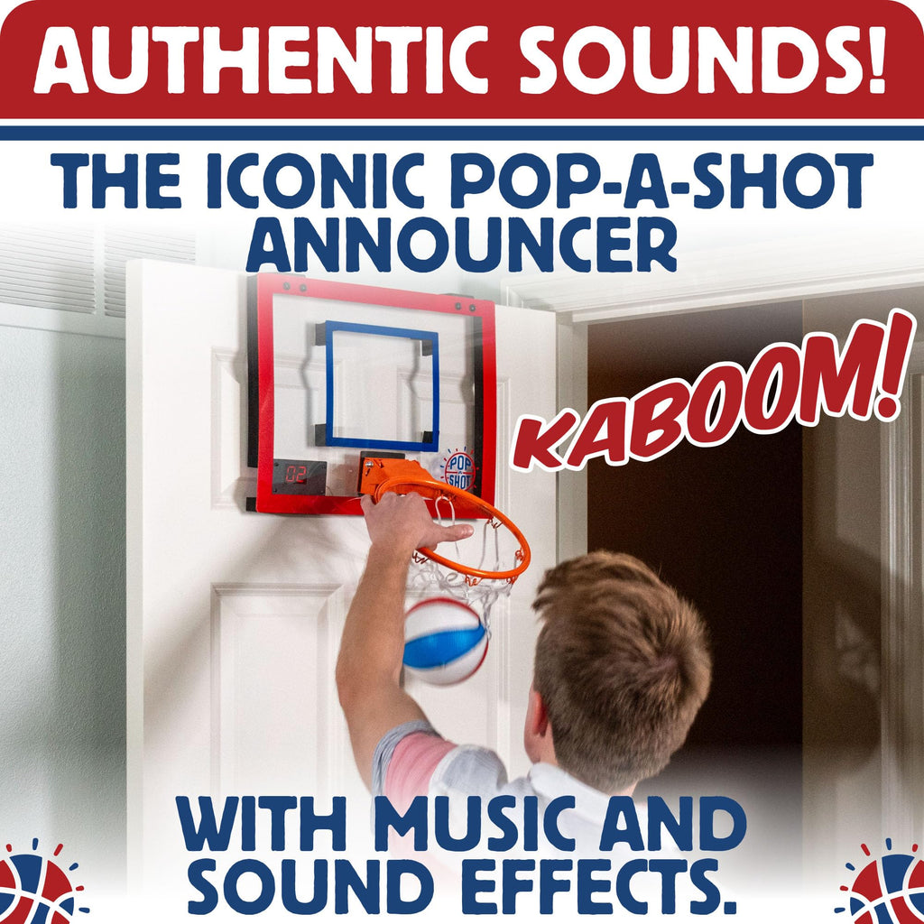 Pop-A-Shot Super Slam Over the Door Mini Basketball Hoop – 2 Balls, Pump, Breakaway Rim, Shatter-Resistant Backboard