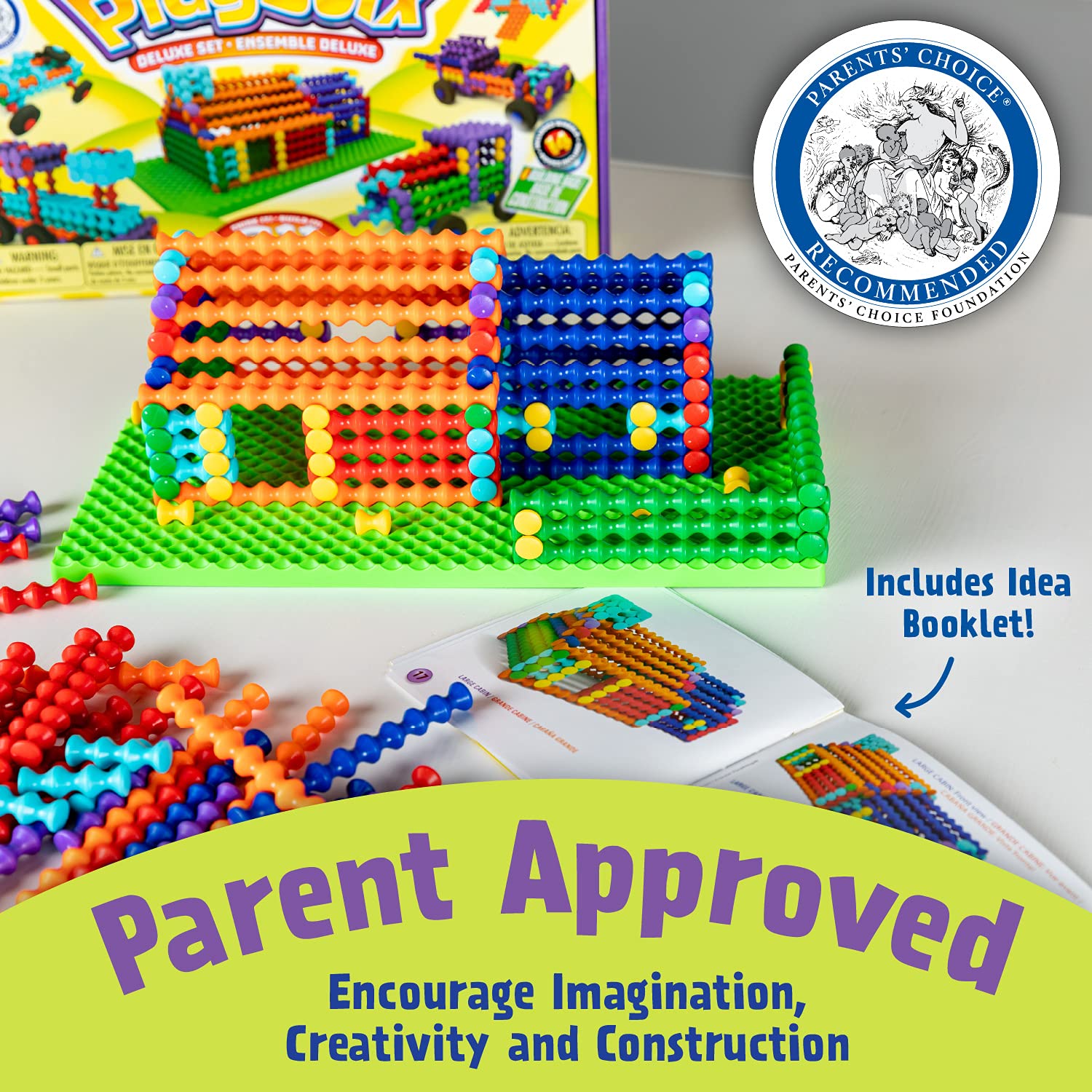 Popular Playthings Playstix Building Sticks Kit – 211 Piece STEM Construction Toy for Kids