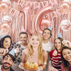 PopularLdo Sweet 16 Party Decorations — Rose Gold Banner, Sash, Crown & Balloons