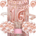 PopularLdo Sweet 16 Party Decorations — Rose Gold Banner, Sash, Crown & Balloons