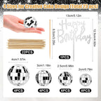 PORANDIA 23-Piece Disco Ball Cupcake Toppers – Happy Birthday Topper Set for Retro 70s Party Decor