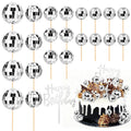 PORANDIA 23-Piece Disco Ball Cupcake Toppers – Happy Birthday Topper Set for Retro 70s Party Decor