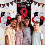 Pounira 9th Birthday Decorations Kit – Red & Black Banner, Balloons, Number 9