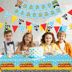 PPXMEEUDC Cartoon Story Party Decorations — Blue Sky Tablecloth, Cloud Print Banner & Flags for Birthday & Baby Shower