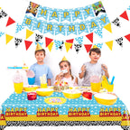 PPXMEEUDC Cartoon Story Party Decorations — Blue Sky Tablecloth, Cloud Print Banner & Flags for Birthday & Baby Shower