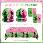 Practice Star 41-Piece Pink & Green Witch Party Decorations – Plates, Napkins & Tablecloth