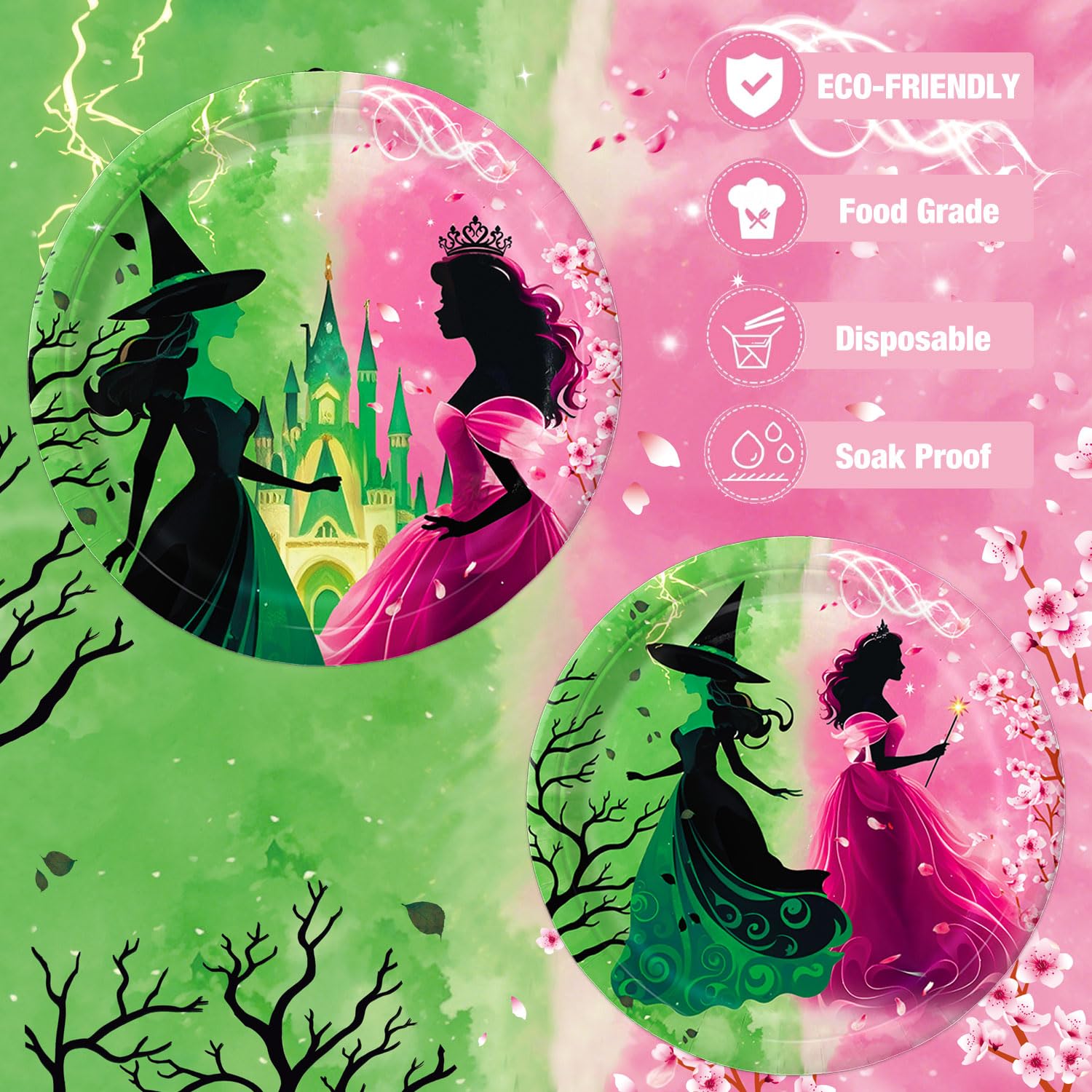 Practice Star 41-Piece Pink & Green Witch Party Decorations – Plates, Napkins & Tablecloth