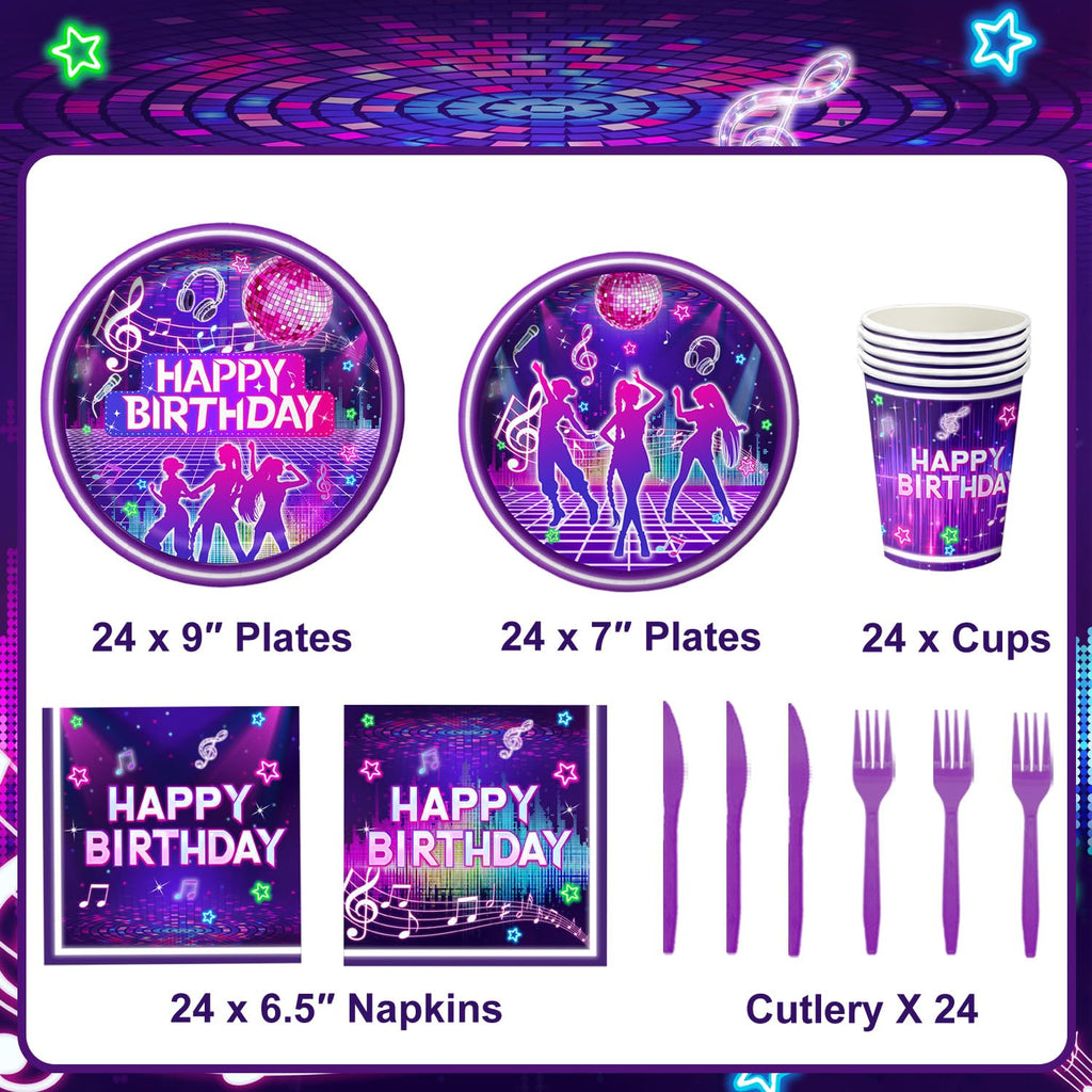 Practice Star 144 PCS Pop Music Party Decorations – Plates Napkins Cups Cutlery for 24