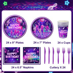 Practice Star 144 PCS Pop Music Party Decorations – Plates Napkins Cups Cutlery for 24