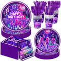 Practice Star 144 PCS Pop Music Party Decorations – Plates Napkins Cups Cutlery for 24