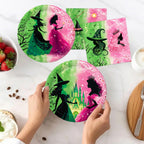 Practice Star 41-Piece Pink & Green Witch Party Decorations – Plates, Napkins & Tablecloth