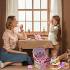 PRE-WORLD Tea Party Set for Little Girls – Princess Tea Time Toy with Desserts, Teapot, Tablecloth & Carrying Case (Ages 3–6)
