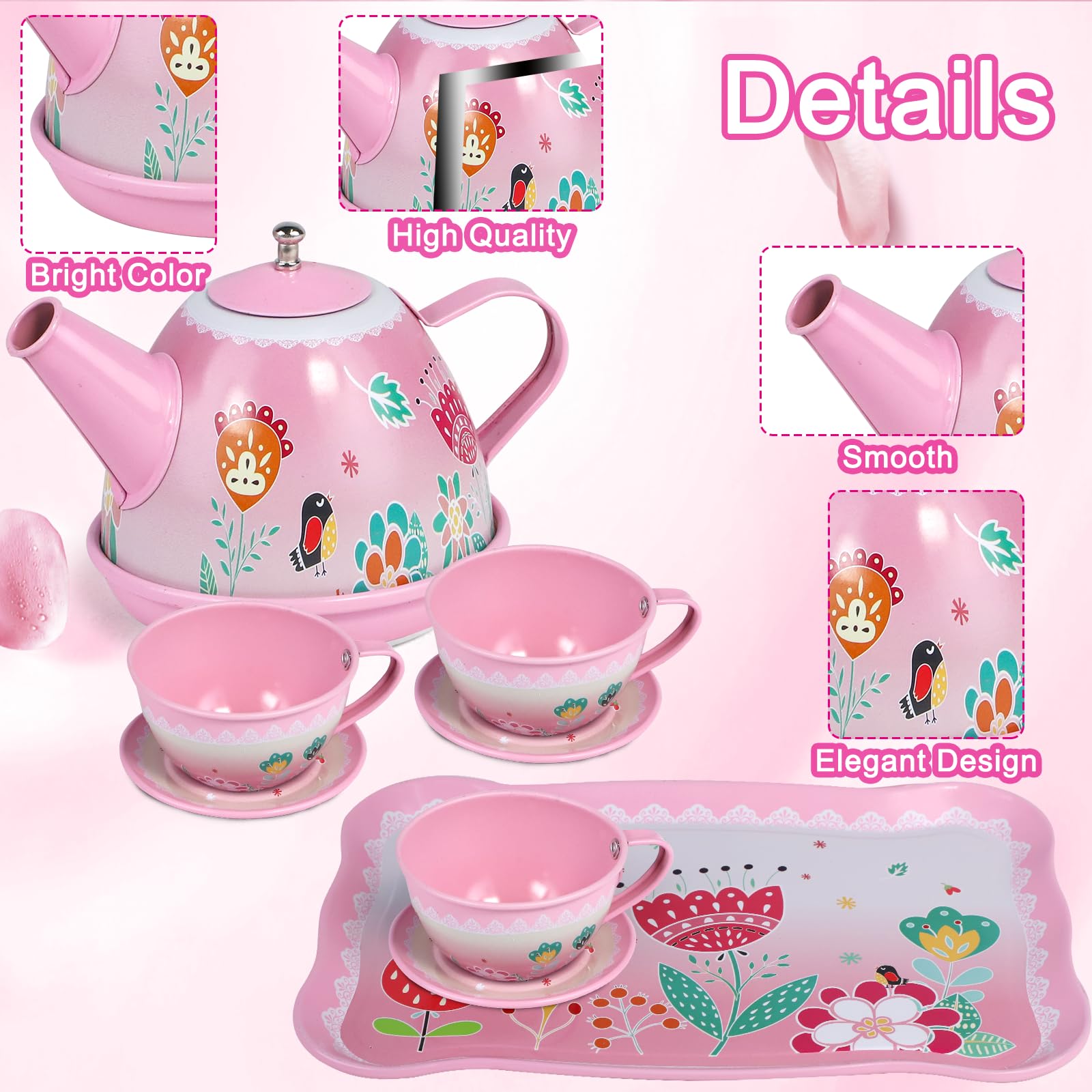 PRE-WORLD Tea Party Set for Little Girls – Princess Tea Time Toy with Desserts, Teapot, Tablecloth & Carrying Case (Ages 3–6)