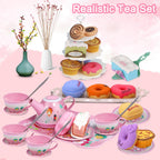 PRE-WORLD Tea Party Set for Little Girls – Princess Tea Time Toy with Desserts, Teapot, Tablecloth & Carrying Case (Ages 3–6)