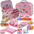 PRE-WORLD Tea Party Set for Little Girls – Princess Tea Time Toy with Desserts, Teapot, Tablecloth & Carrying Case (Ages 3–6)
