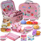 PRE-WORLD Tea Party Set for Little Girls – Princess Tea Time Toy with Desserts, Teapot, Tablecloth & Carrying Case (Ages 3–6)