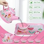 PRE-WORLD Tea Party Set for Little Girls – Princess Tea Time Toy with Desserts, Teapot, Tablecloth & Carrying Case (Ages 3–6)