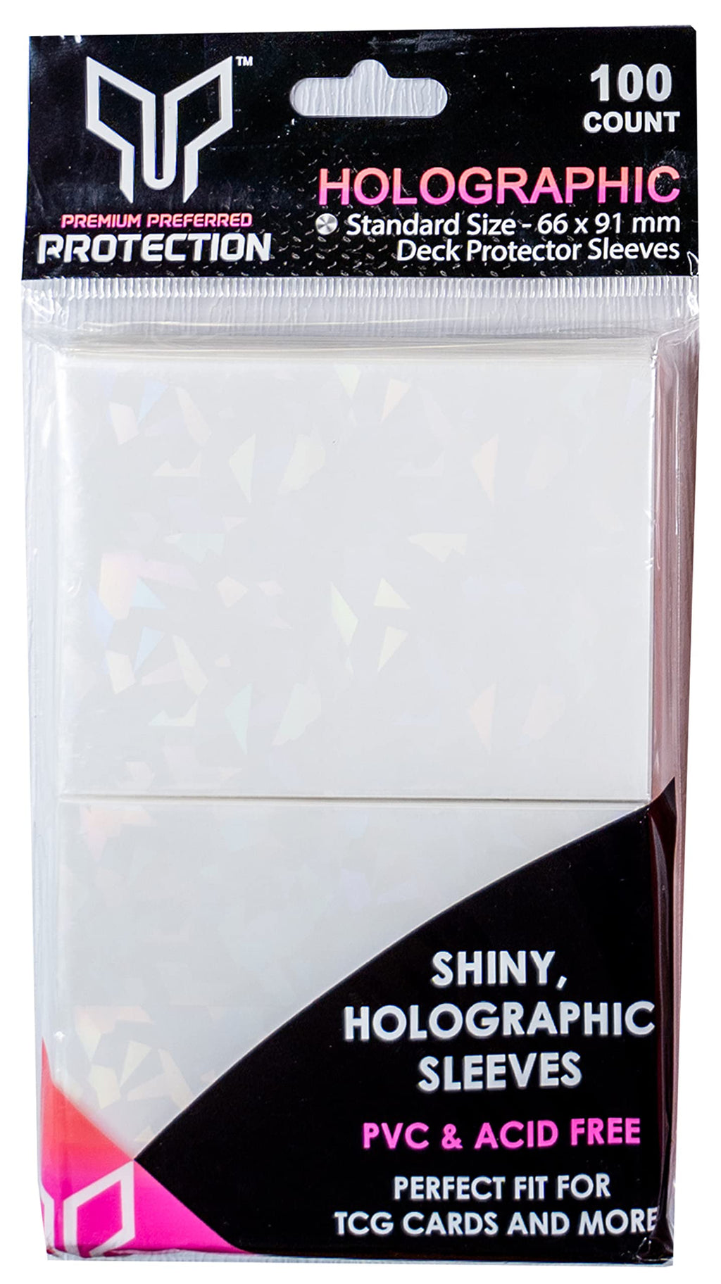 Premium Preferred Protection 100 White Holographic Card Sleeves – Standard Size, Fits Pokemon, MTG, Metazoo